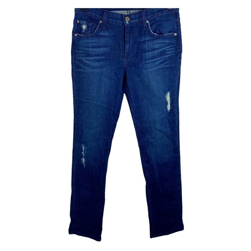 James Jeans USA Size 25 Randi Pencil Leg Dark Wash Distressed  27 x 33 Mid Rise